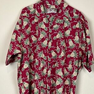 Tori Richard Tropical Pineapple Red Button Down shirt; Size L; EUC